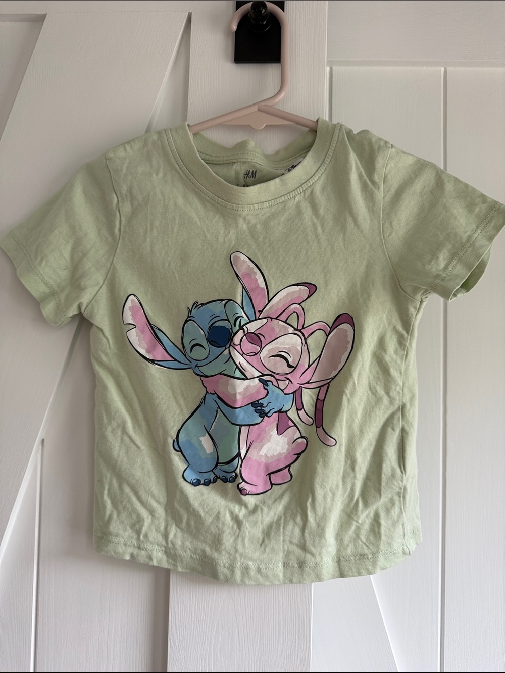 H&M Light Green Kids Tee with Blue & Pink Stitch & Angel Graphic